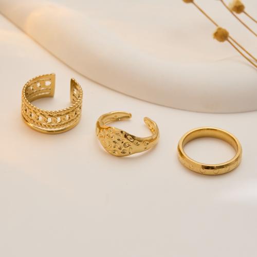 304 rustfrit stål ring Set, tre stykker & mode smykker & for kvinde, gylden, Solgt af sæt