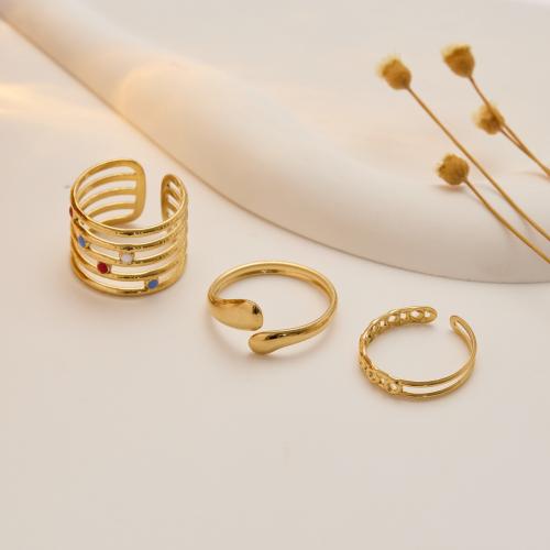 304 roestvrij staal ring Set, drie stuks & mode sieraden & voor vrouw, gouden, Verkocht door Stel
