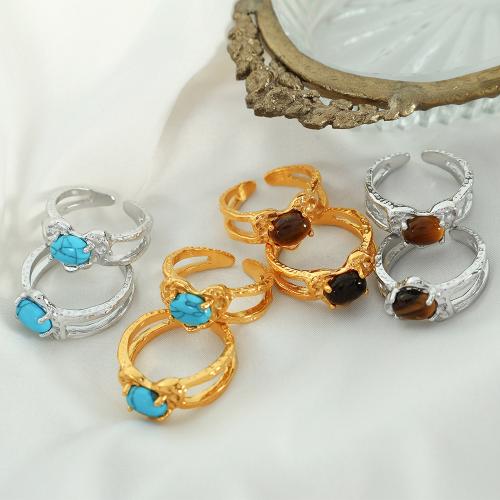 Titanium Steel Finger Ring with turquoise & Tiger Eye plated fashion jewelry US Ring Sold By PC