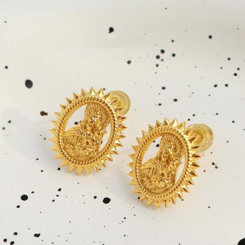 Titanium Staal Earring, plated, mode sieraden, gouden, 15x18mm, Verkocht door pair