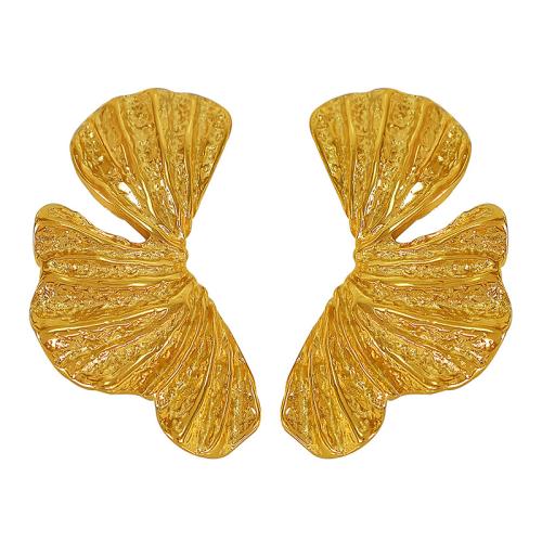 Titanium Staal Earring, Ginkgo Leaf, plated, mode sieraden, gouden, 28x50mm, Verkocht door pair