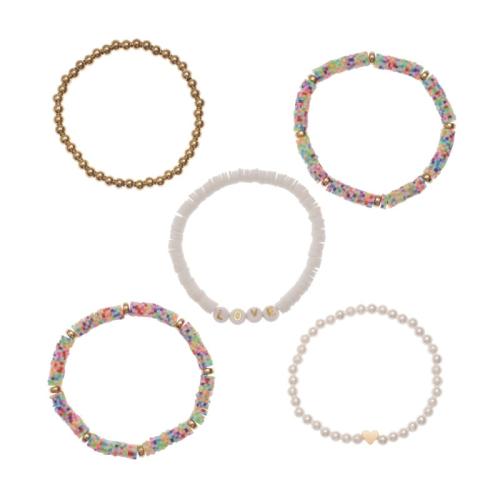 Bracelet en alliage de zinc, avec argile de polymère & perle de plastique & Acrylique, fait à la main, 5 pièces & Style bohème & pour femme, plus de couleurs à choisir, Longueur Environ 16-30 cm, Vendu par fixé