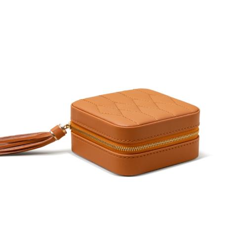 بو صندوق مجوهرات متعددة الوظائف, مع بلاستيك & البوليستر الخوخ الجلد, المحموله & الغبار, البرتقالي, 100x100x50mm, تباع بواسطة PC