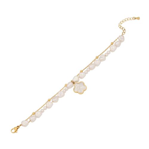 304 Stainless Steel Bracelet with Plastic Pearl with 1.6inch extender chain gold color plated & for woman Length Approx 6.3 Inch Sold By PC