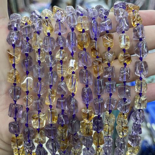 Naturlige ametyst perler, med Citrin, Nuggets, mode smykker & du kan DIY, blandede farver, 10x11mm, Solgt Per Ca. 38 cm Strand