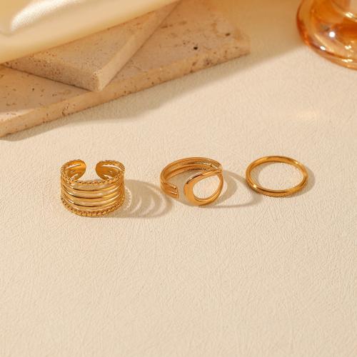 Rozsdamentes acél Finger Ring, 304 rozsdamentes acél, három darab & divat ékszerek & a nő, aranysárga, Által értékesített Set