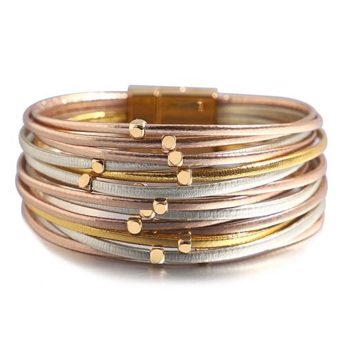 PU Leather Cord Bracelets fashion jewelry & multilayer & Unisex 15mm Length Approx 19 cm Sold By PC