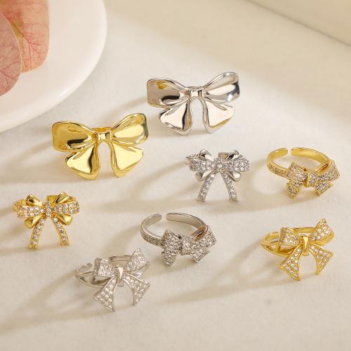Cubic Zirconia Micro Pave Brass Ring Bowknot plated fashion jewelry & micro pave cubic zirconia nickel lead & cadmium free Sold By PC