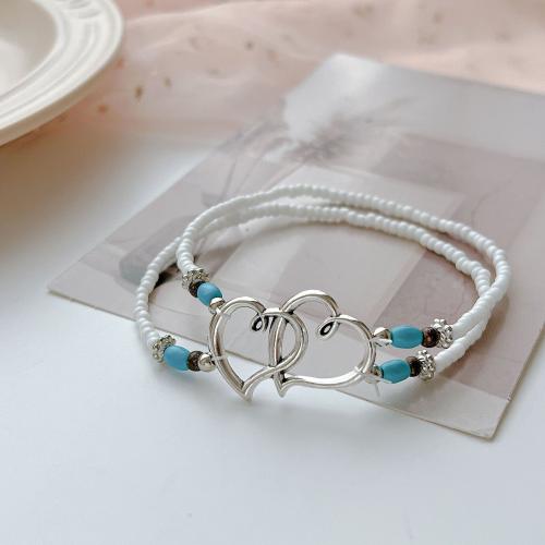 Zinc Alloy Anklet Seedbead with turquoise & Zinc Alloy Double Layer & fashion jewelry & for woman Length 21 cm Sold By PC