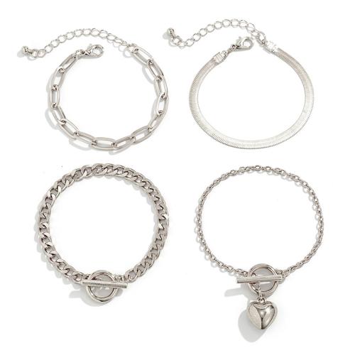 Zinc Alloy Bracelet Set with aluminum chain & brass chain & iron chain plated 4 pieces & punk style & for woman Sold By Set