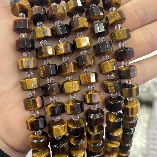 Tiger Eye Beads, Flad Rund, mode smykker & du kan DIY & facetteret, blandede farver, 7x12mm, Solgt Per Ca. 38 cm Strand