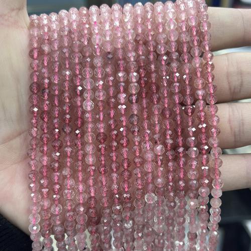 Naturlige kvarts smykker perler, Strawberry Quartz, Runde, mode smykker & du kan DIY & forskellig størrelse for valg & facetteret, lyserød, Solgt Per Ca. 38 cm Strand