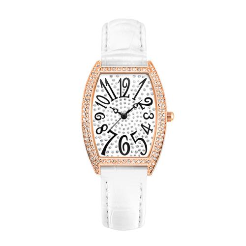 Women Wrist Watch Glass with PU Leather Life water resistant & fashion jewelry & japanese movement & for woman & with rhinestone white Dial x Sold By PC