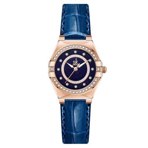 Women Wrist Watch Glass with Leather Life water resistant & fashion jewelry & japanese movement & for woman & with rhinestone Dial x10mm Sold By PC