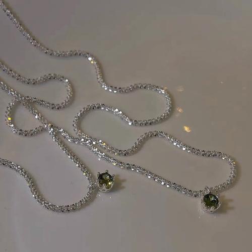 Mikro cubic cirkónium Pave ezüst nyaklánc, 925 ezüst, divat ékszerek & mikro egyengetni cirkónia & a nő, Hossz Kb 40 cm, Által értékesített PC