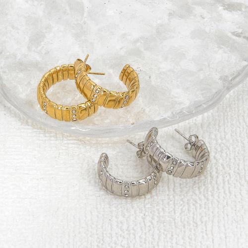 Roestvrij staal Stud Earrings, 304 roestvrij staal, mode sieraden & voor vrouw & met strass, meer kleuren voor de keuze, 24mm, Verkocht door pair