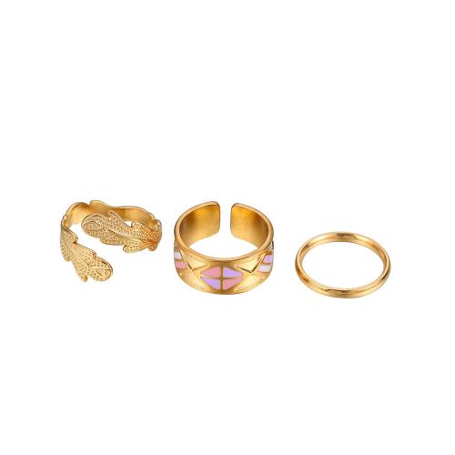 Палец кольцо из нержавеющей стали, Нержавеющая сталь 304, три части & ювелирные изделия моды & Женский, Золотой, продается указан