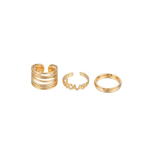 Anello in acciaio inox, 304 acciaio inox, tre pezzi & gioielli di moda & per la donna, dorato, Venduto da set