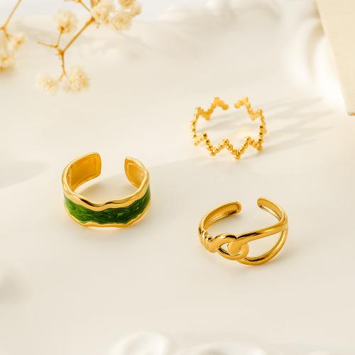 Enamel Stainless Steel Finger Ring 304 Stainless Steel three pieces & for woman golden Sold By Set