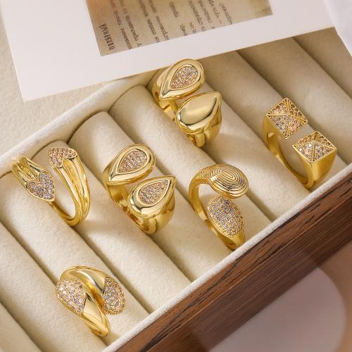 Krychlový Circonia Micro vydláždit mosazný prsten, Mosaz, módní šperky & různé designy pro výběr & micro vydláždit kubické zirkony, zlatý, nikl, olovo a kadmium zdarma, Ring inner diameter:17 ~19mm, Prodáno By PC