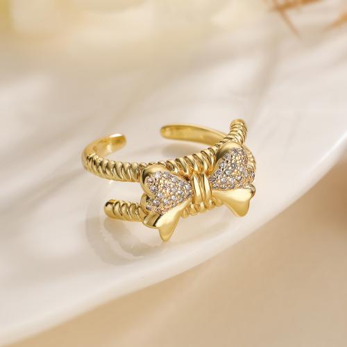 Cubic Zirconia Micro Pave Brass Ring Bowknot plated fashion jewelry & micro pave cubic zirconia golden nickel lead & cadmium free Sold By PC