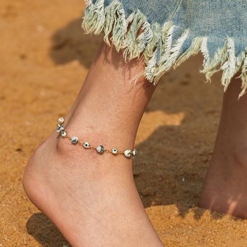 Brass Anklet with Natural Stone plated fashion jewelry golden nickel lead & cadmium free Length 22 cm Sold By PC