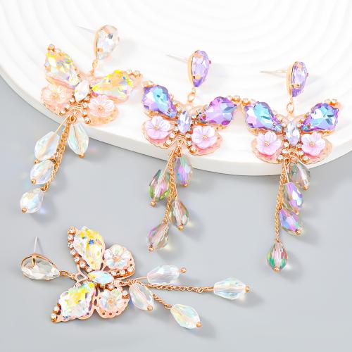 Zinc Alloy Stud Earring with Glass Rhinestone & Acrylic Butterfly fashion jewelry & for woman Sold By Pair