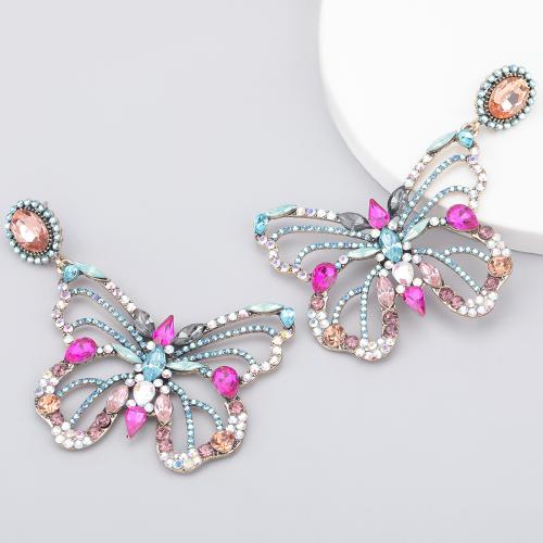 Zinc Alloy Stud Earring with Glass Rhinestone Butterfly plated fashion jewelry & for woman & with rhinestone Sold By Pair