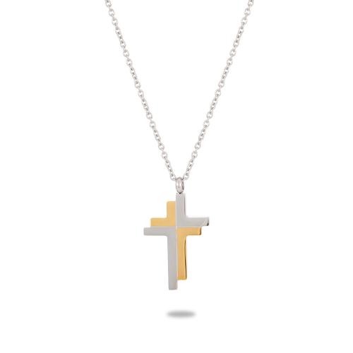 Stainless Steel Jewelry Necklace 304 Stainless Steel Cross plated & for woman & with rhinestone Sold By PC