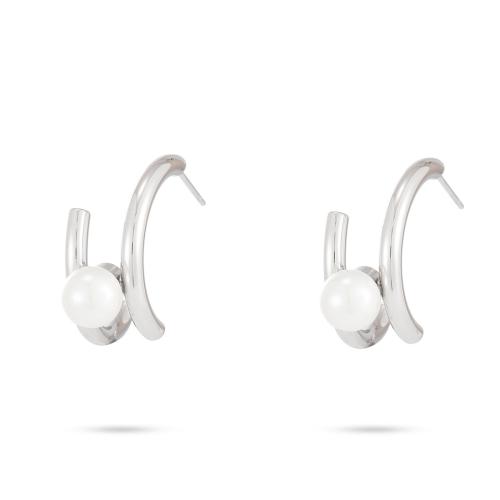 Stainless Steel Stud Earrings 304 Stainless Steel with Plastic Pearl plated for woman Sold By Pair