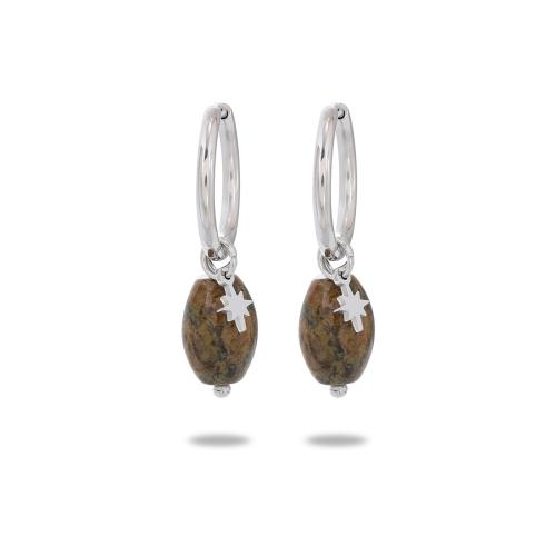 Huggie hoepel Drop Earrings, 304 roestvrij staal, met Natuursteen, plated, voor vrouw, meer kleuren voor de keuze, Verkocht door pair