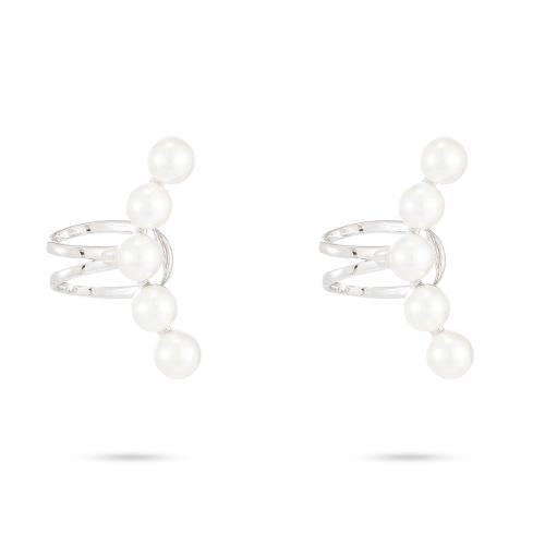 Fashion Earring Cuff and Wraps 304 Stainless Steel with Plastic Pearl plated for woman Sold By Pair
