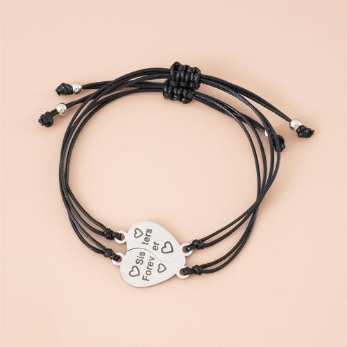 Trendy Wax cord armbanden, Zinc Alloy, met Wax, plated, uniseks & verschillende ontwerpen voor de keuze, zwart, Verkocht door Stel