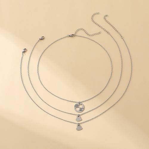 Collar de Aleación de Zinc, chapado, tres piezas & para mujer, plateado, longitud aproximado 45-50 cm, Vendido por Set