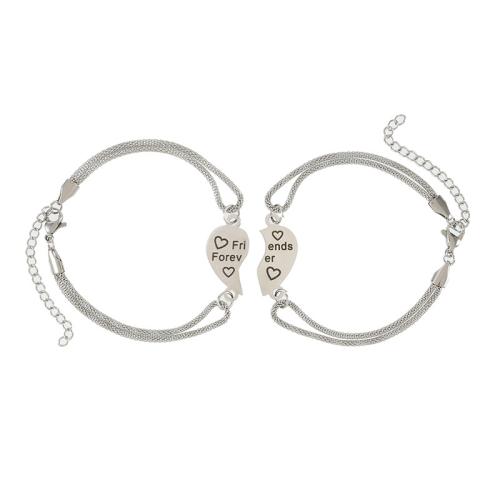 Couple Bracelet and Bangle 304 Stainless Steel with 5cm extender chain plated 2 pieces & for woman original color Length 18 cm Sold By Set