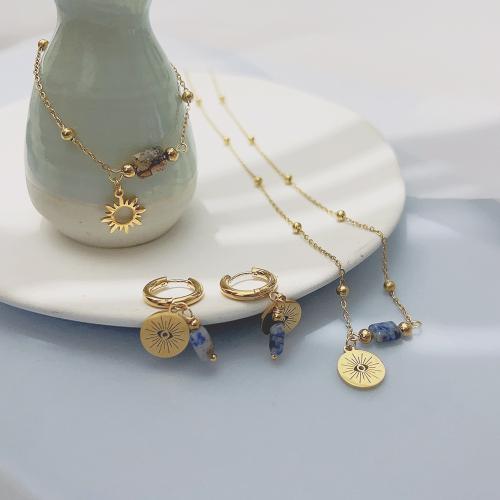 Fashion Stainless Steel Jewelry Sets 304 Stainless Steel with Natural Stone with 5cm extender chain 18K gold plated fashion jewelry & for woman Length Approx 40 cm Approx 17 cm Sold By PC