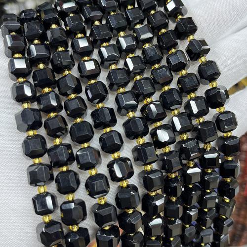 Grânulos de ágata preta natural, Ágata preta, Quadrado, joias de moda & DIY & tamanho diferente para a escolha & facetada, preto, vendido para Aprox 38 cm Strand