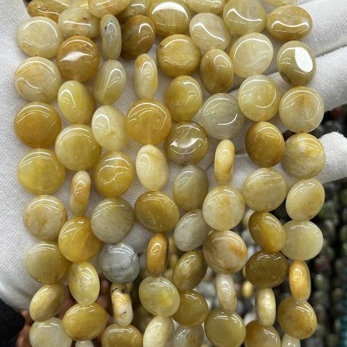 Jade Beads, Jade Gul, Flad Rund, mode smykker & du kan DIY, gul, 15mm, Solgt Per Ca. 38 cm Strand