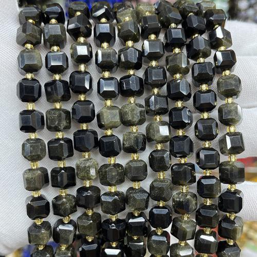 Χάντρες Κοσμήματα πολύτιμος λίθος, Χρυσό Obsidian, Πλατεία, κοσμήματα μόδας & DIY & διαφορετικό μέγεθος για την επιλογή & πολύπλευρη, μικτά χρώματα, Sold Per Περίπου 38 cm Strand