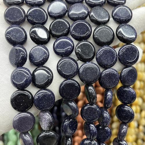 Blandet Gemstone perler, Blå Sandsten, Flad Rund, mode smykker & du kan DIY, mørkeblå, 15mm, Solgt Per Ca. 38 cm Strand