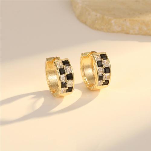 Brass Huggie Hoop Earring fashion jewelry & micro pave cubic zirconia & for woman Sold By Pair