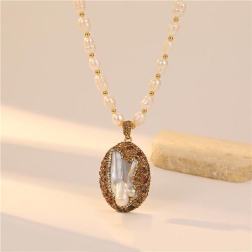 Sladkovodní Pearl mosaz řetěz náhrdelník, s Sladkovodní Pearl & Tourmaline, módní šperky & různé styly pro výběr & pro ženy, Prodáno By PC