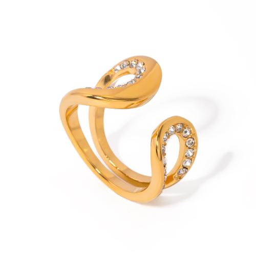 Rostfritt stål Rhinestone Fingerringar, 304 rostfritt stål, 18K guldpläterad, mode smycken & för kvinna & med strass, gyllene, Säljs av PC