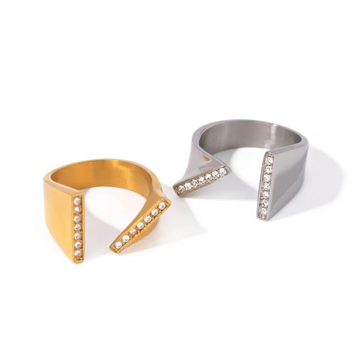 Rustfrit stål Rhinestone fingre Ringe, 304 rustfrit stål, mode smykker & for kvinde & med rhinestone, flere farver til valg, Solgt af PC
