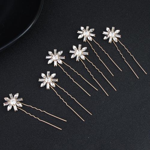 Hair Stick Zinc Alloy with Crystal Flower fashion jewelry & for woman golden Sold By Bag