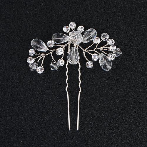 Hair Stick Zinc Alloy with Crystal fashion jewelry & for woman silver color Sold By PC
