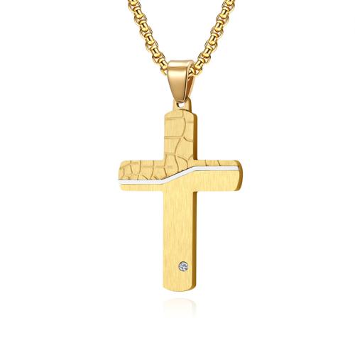 Stainless Steel Jewelry Necklace 304 Stainless Steel Cross Vacuum Ion Plating fashion jewelry & for man & with rhinestone Sold By PC