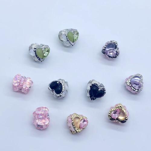 Rhinestone Zinc Alloy Beads Heart plated DIY & with rhinestone nickel lead & cadmium free 20mm Sold By Bag