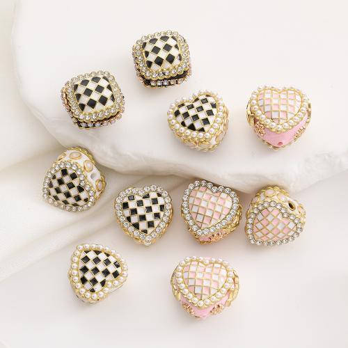 Zinc Alloy Jewelry Beads with Cubic Zirconia & Polymer Clay & Plastic Pearl gold color plated DIY & enamel nickel lead & cadmium free 20mm Sold By Bag