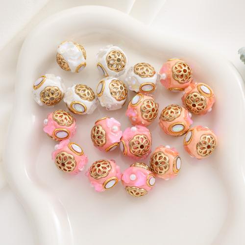 Rhinestone Zinc Alloy Beads with Resin gold color plated DIY & with rhinestone nickel lead & cadmium free 16mm Sold By Bag